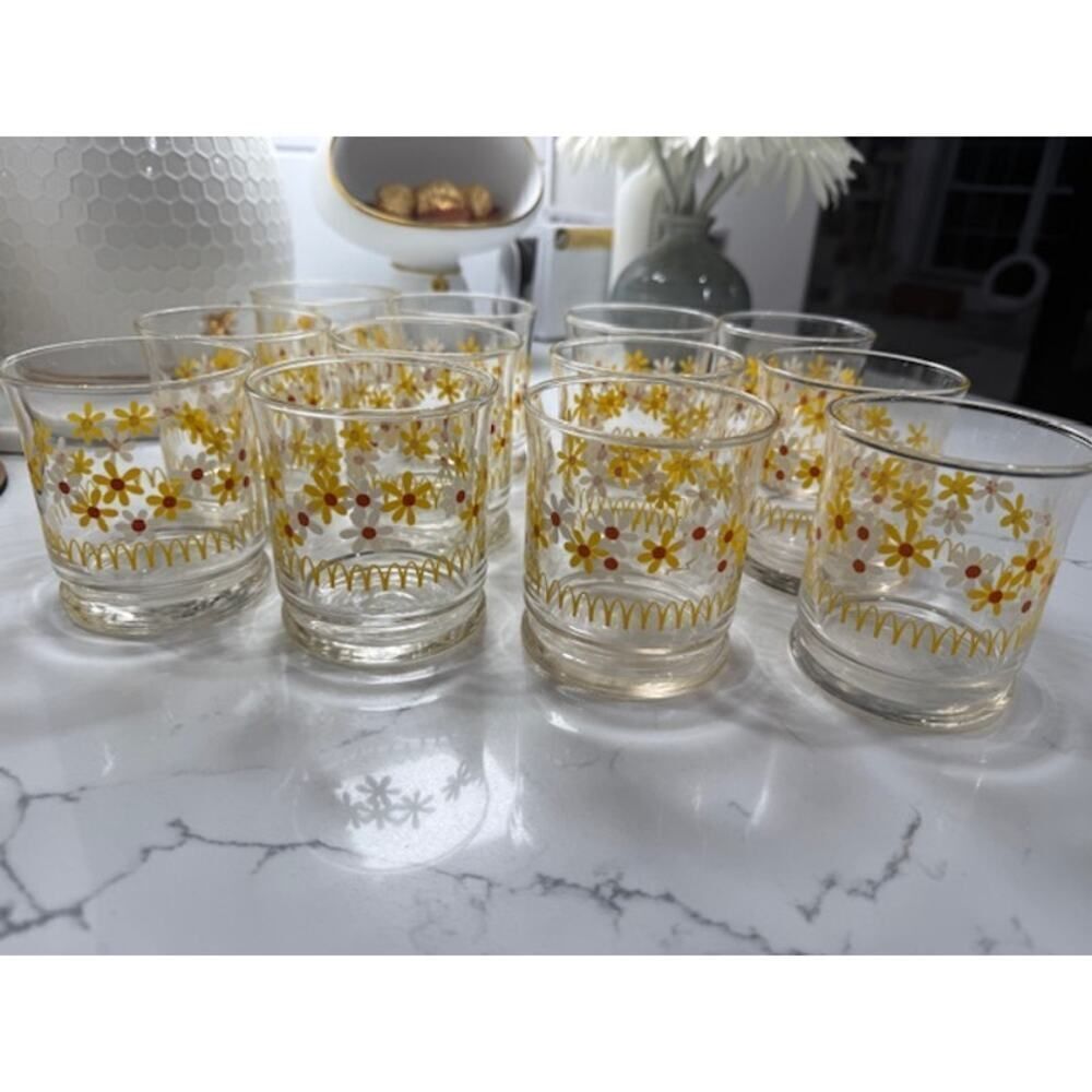 Vtg 80's McDonalds Flowers Daisy Floral Libby's Juice Glass Retro Lowball Set 10